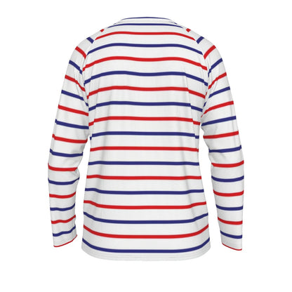 White Long Sleeve Striped Shirt – Red and Blue Nautical Style