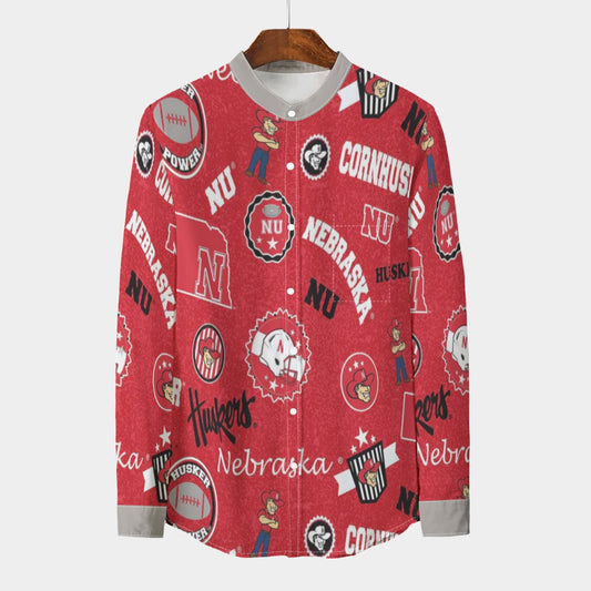 Nebraska Lincoln Cornhuskers Stand Collar Shirt With Long Sleeve|110GSM Imitation Flax