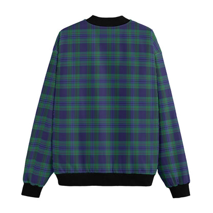 Douglas – dark green and navy blue with black stripes tartan Fleece Bomber Jacket