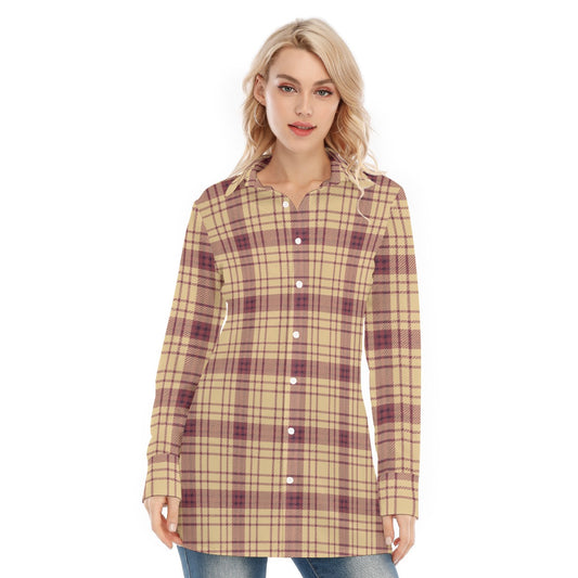 Florida  Seminoles Tartan Plaid Women's Long Shirt |115GSM Cotton poplin