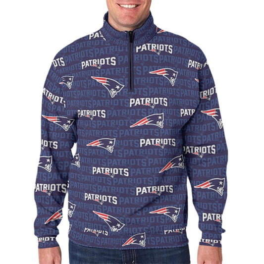 New England Football Game Day All-Over Print Men's Hidden Half-Zip Placket Hoodie