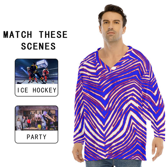 Buffalo Bills Zubaz Men's V-neck Ice Hockey Jersey