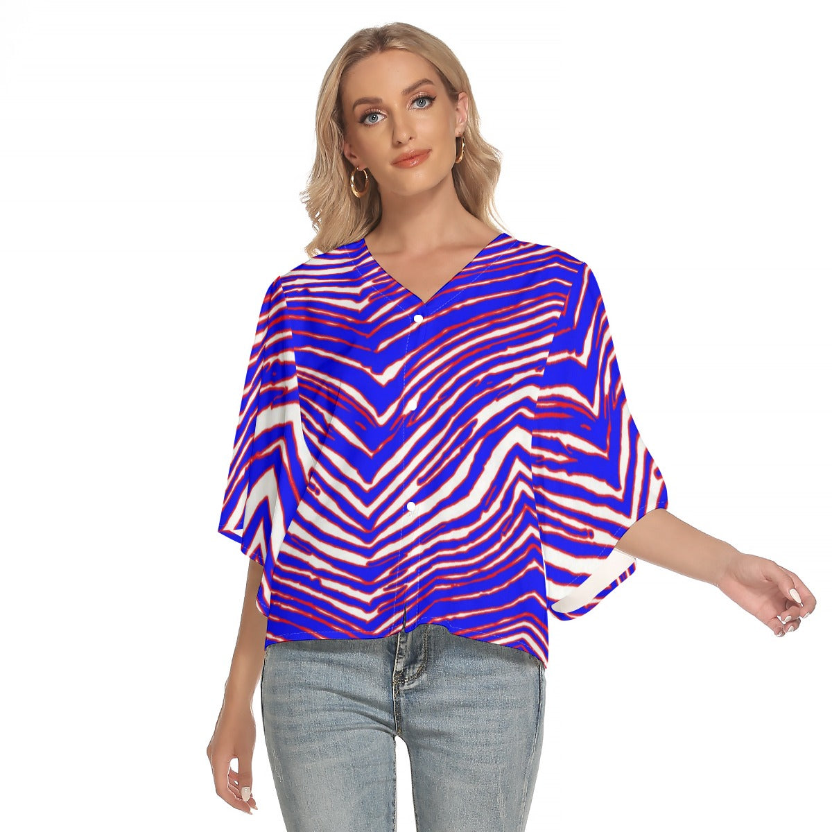 Buffalo Bills Zubaz Women's Bat Sleeve Light V-neck Front Buttoned Top