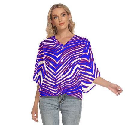 Buffalo Bills Zubaz Women's Bat Sleeve Light V-neck Front Buttoned Top