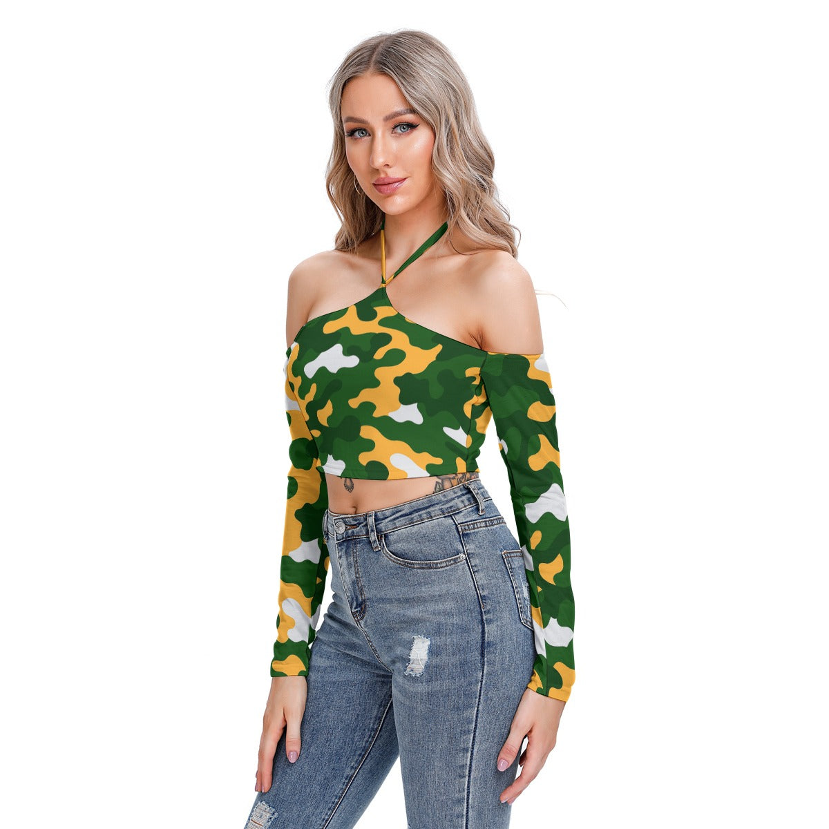 Green Bay Football Game Day All-Over Print Women's Halter Lace-up Top