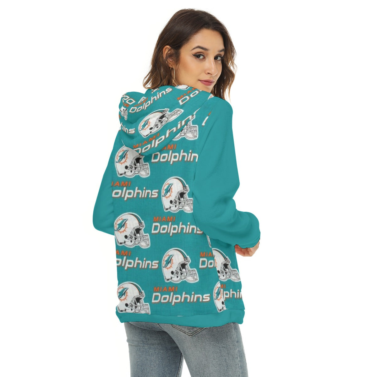 Miami Football Game Day All-Over Print Women's Borg Fleece Hoodie With Half Zip