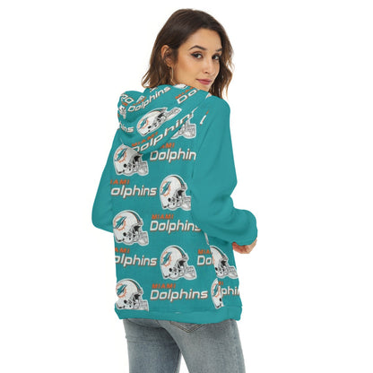 Miami Football Game Day All-Over Print Women's Borg Fleece Hoodie With Half Zip