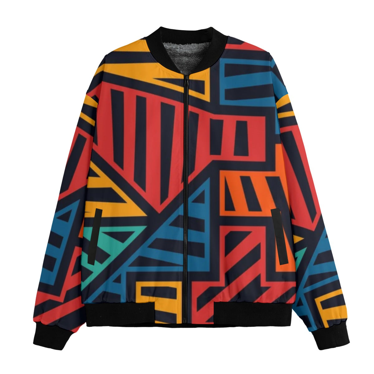 Urban Legend 90s Street Icons Bright Modern Geometric Pattern Fleece Bomber Jacket
