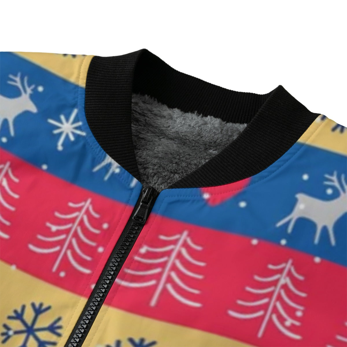 Urban Legend Snow Inspired Christmas Pattern Festive Fleece Bomber Jacket