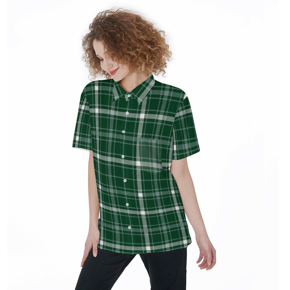 Michigan State Tartan Plaid Spartans Women's Short Sleeve Shirt With Pocket