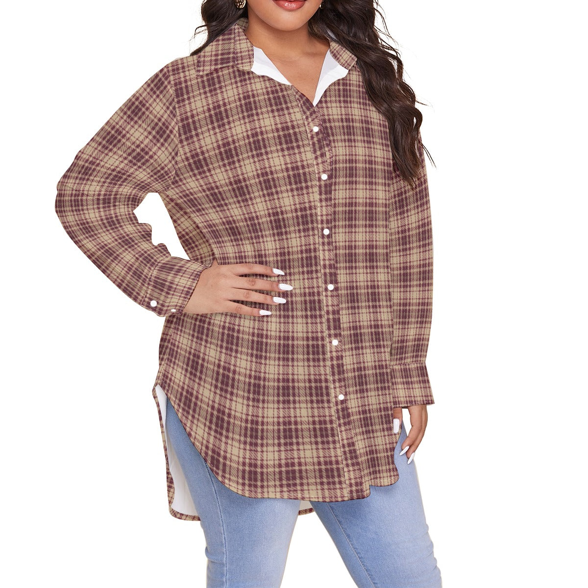 Florida Seminoles Tartan Plaid Women's Shirt With Long Sleeve(Plus Size)