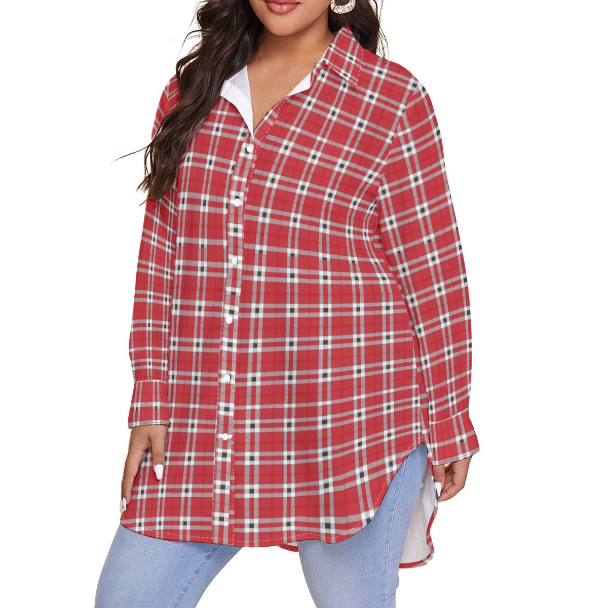 Houston Tartan Plaid Cougars Women's Shirt With Long Sleeve(Plus Size)