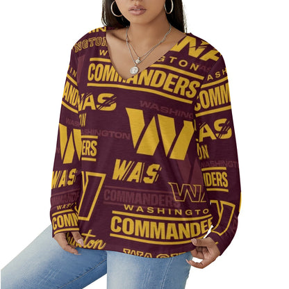Washington Commanders Women's V-neck T-shirt With Curved Hem(Plus Size)