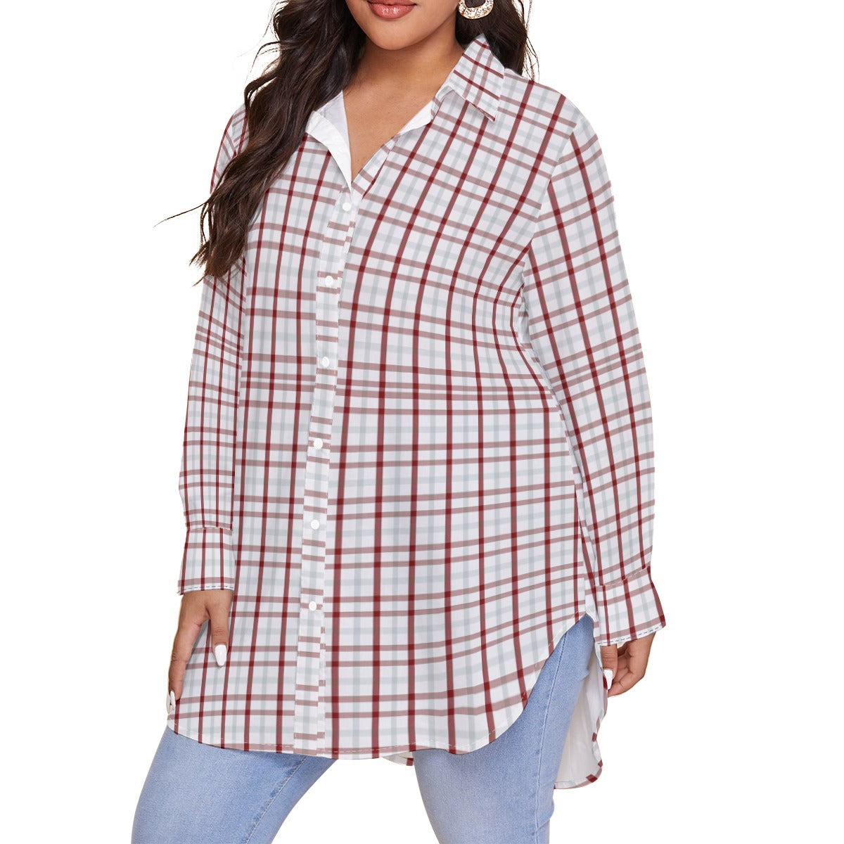 Indiana Tartan Plaid Bloomington  Hoosiers Women's Shirt With Long Sleeve(Plus Size)