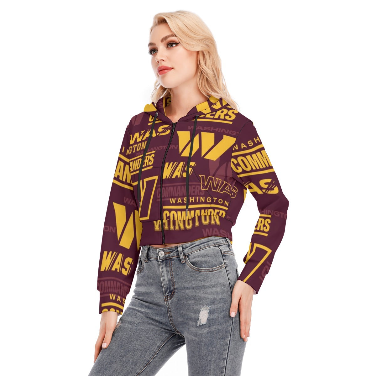 Washington Commanders Women's Crop Top Hoodie With Zipper Closure