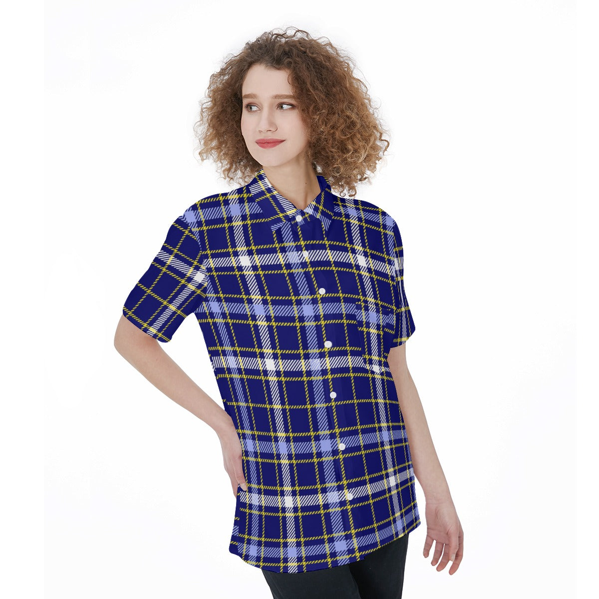 Michigan Tartan Plaid Wolverines Women's Short Sleeve Shirt With Pocket