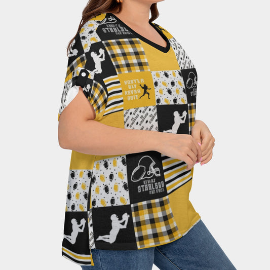 All-Over Print Women's Drop-shoulder Short Sleeve T-shirt With Sleeve Loops(Plus Size)
