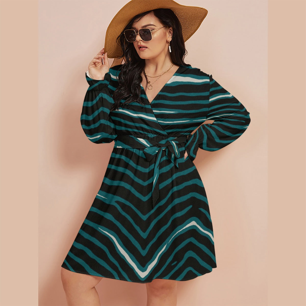 Philadelphia Football Game Day All-Over Print Women's V-neck Dress With Waistband(Plus Size)