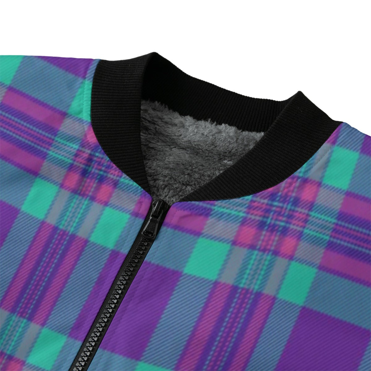 Isle of Skye – purple green vibrant tartan Fleece Bomber Jacket