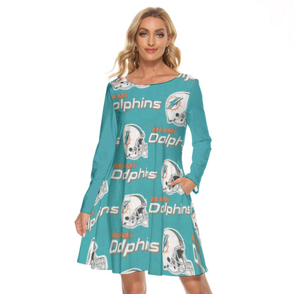 Miami Football Game Day All-Over Print Women's Crew Neck Dress