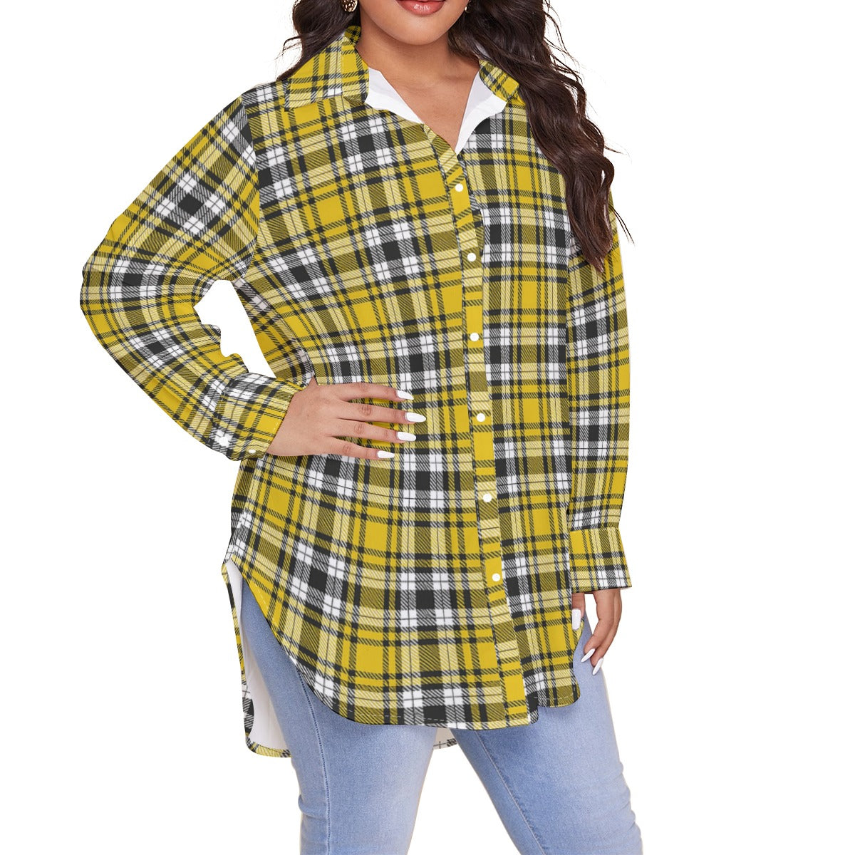 Iowa tartan plaid Hawkeyes Women's Shirt With Long Sleeve(Plus Size)