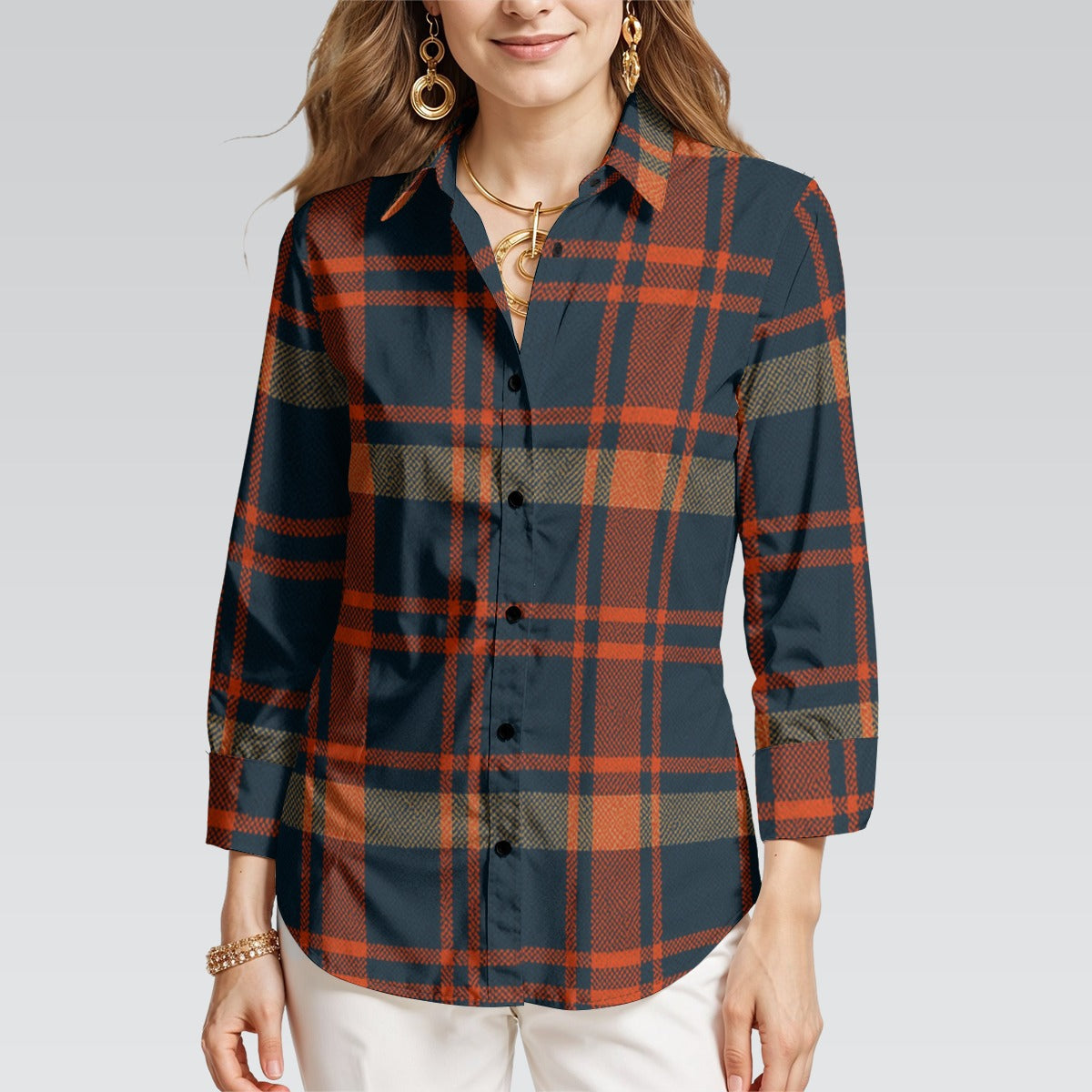 Auburn - Tigers Tartan Plaid Women's 3/4 Sleeve Shirt