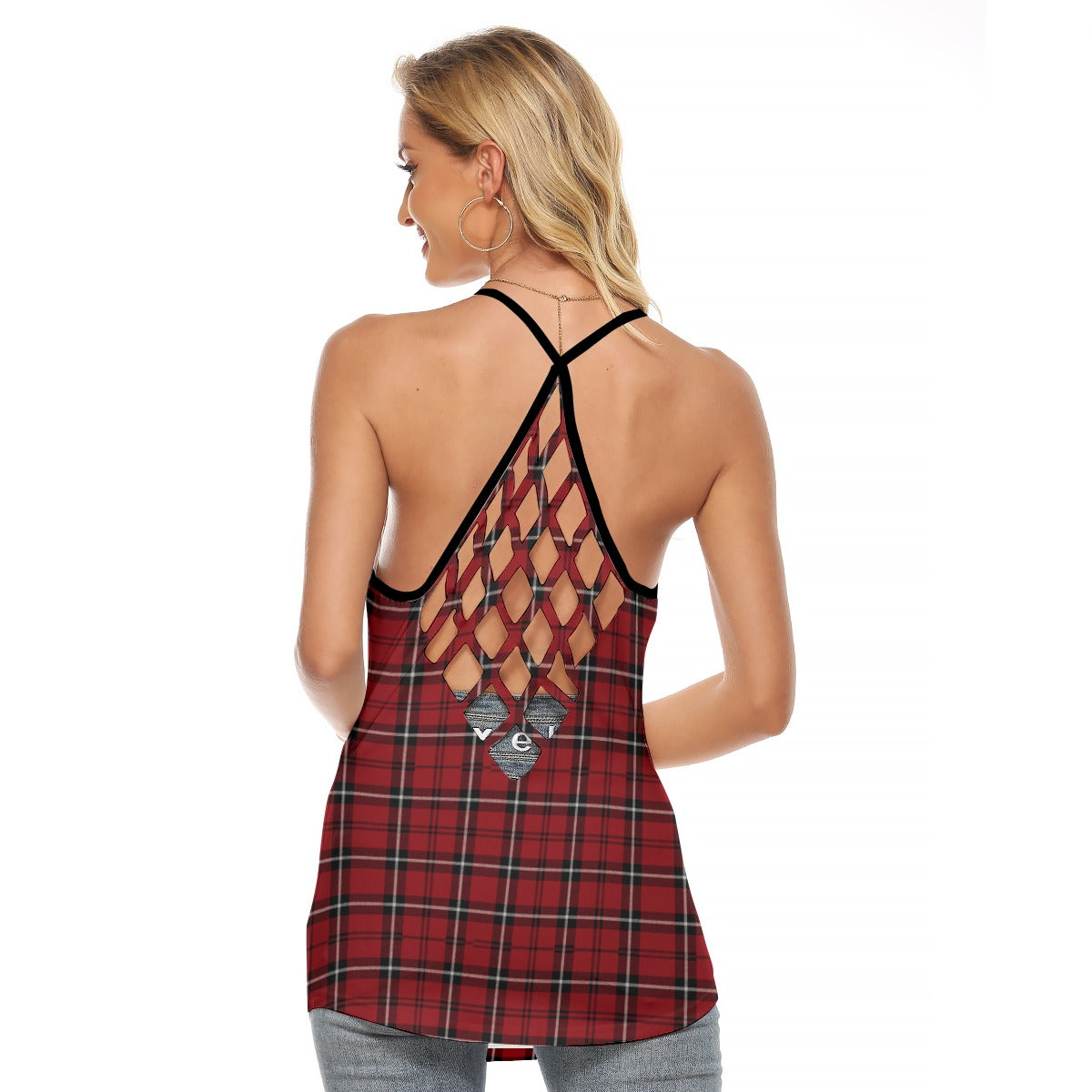Alabama Tartan plaid Women's Criss-Cross Open Back Tank Top