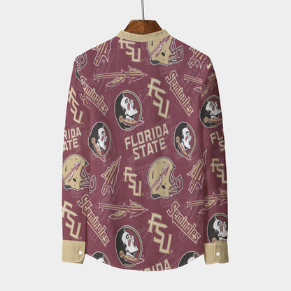 Florida State University - Seminoles Stand Collar Shirt With Long Sleeve|110GSM Imitation Flax