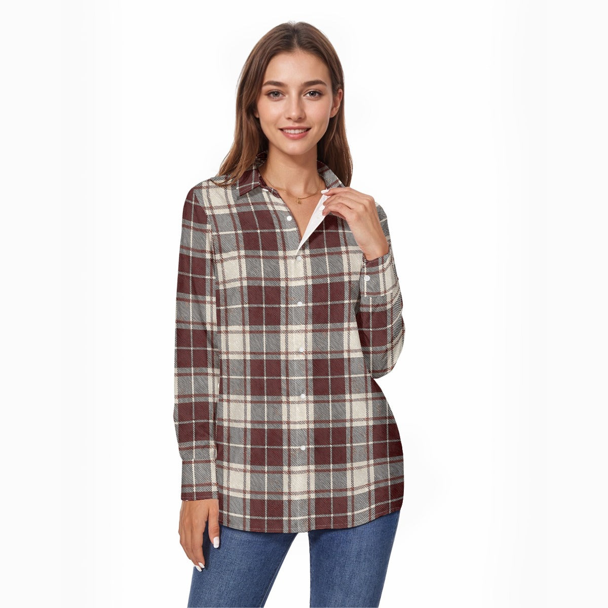 Oklahoma Tartan Plaid Sooners Women's Comfort Shirt With Button|125GSM Cotton
