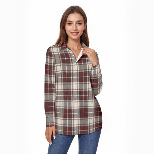 Oklahoma Tartan Plaid Sooners Women's Comfort Shirt With Button|125GSM Cotton
