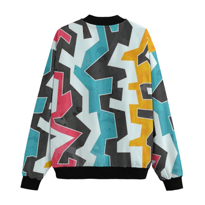 Colored Graffiti Explosion Seamless Fleece Bomber Jacket – Bold Urban Streetwear Style
