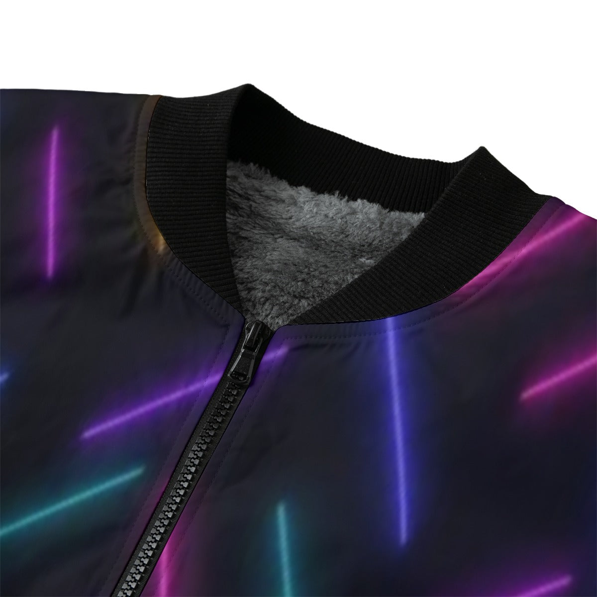 Neon Nights Abstract Retro Sci Bright Neon Fleece Bomber Jacket – Futuristic Streetwear Glow