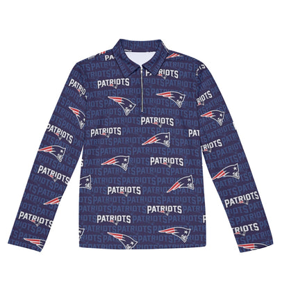 New England Football Game Day All-Over Print Men's Lapel T-shirt With Neckline Zipper Closure