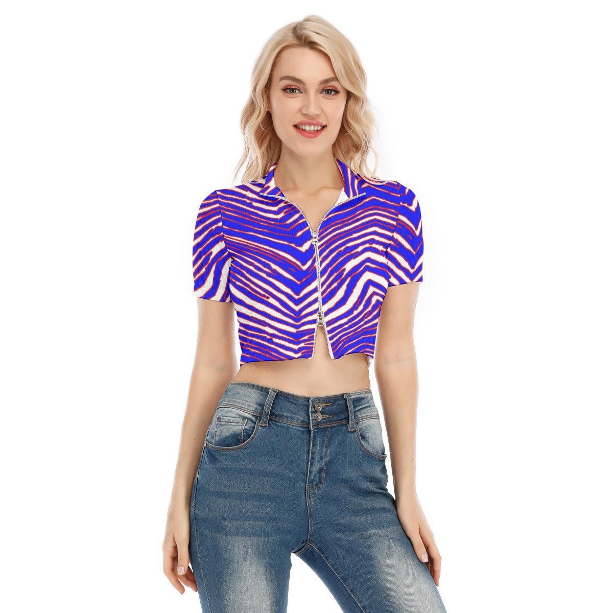 Buffalo Bills Zubaz Women's Short Sleeve T-shirt With Two-way Zipper