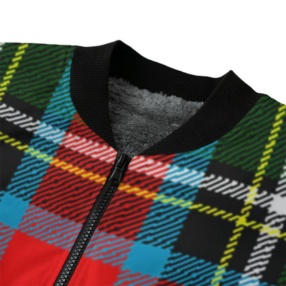 Hunting Stewart darker Royal Stewart green and blue tones tartan Fleece Bomber Jacket