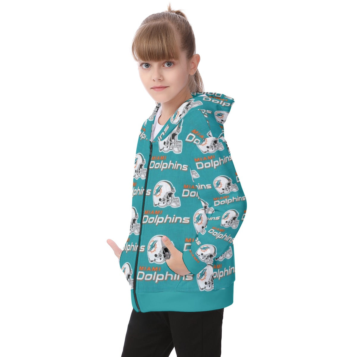 Miami Football Game Day All-Over Print Kid's Heavy Fleece Zip Up Hoodie