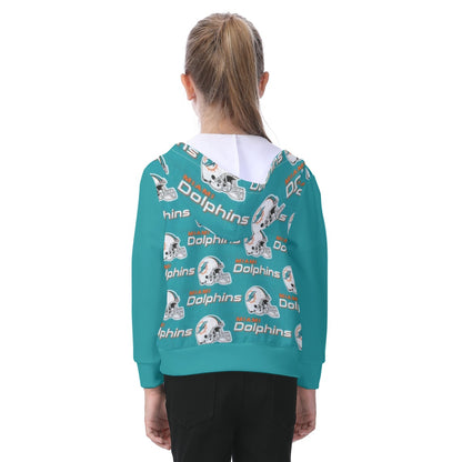 Miami Football Game Day All-Over Print Kid's Zip-up Hoodie With Patch Pocket