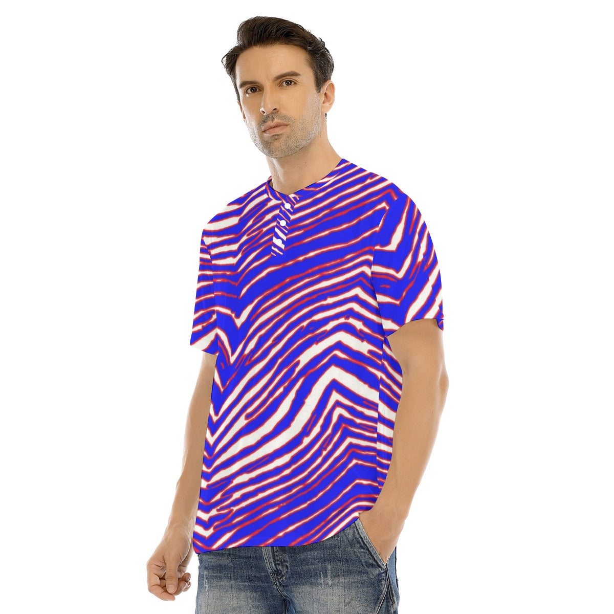 Buffalo Bills Zubaz Men's Short Sleeve T-shirt With Button Closure
