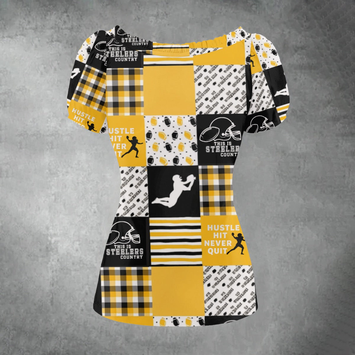 All-over print Women's Puff Sleeve Pleated Shirt