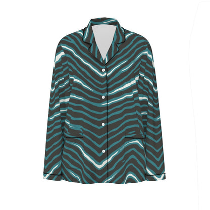Philadelphia Football Game Day All-Over Print Women's Long Sleeve Pajama Set With Black Contrast Piping