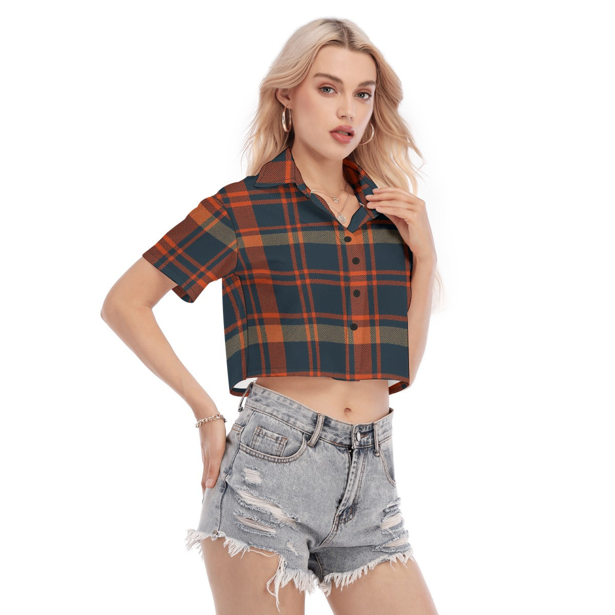 Auburn - Tigers Tartan Plaid Women's Cropped Shirt