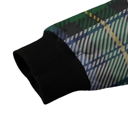 Gordon Dress tartan plaid white green blue yellow  Fleece Bomber Jacket
