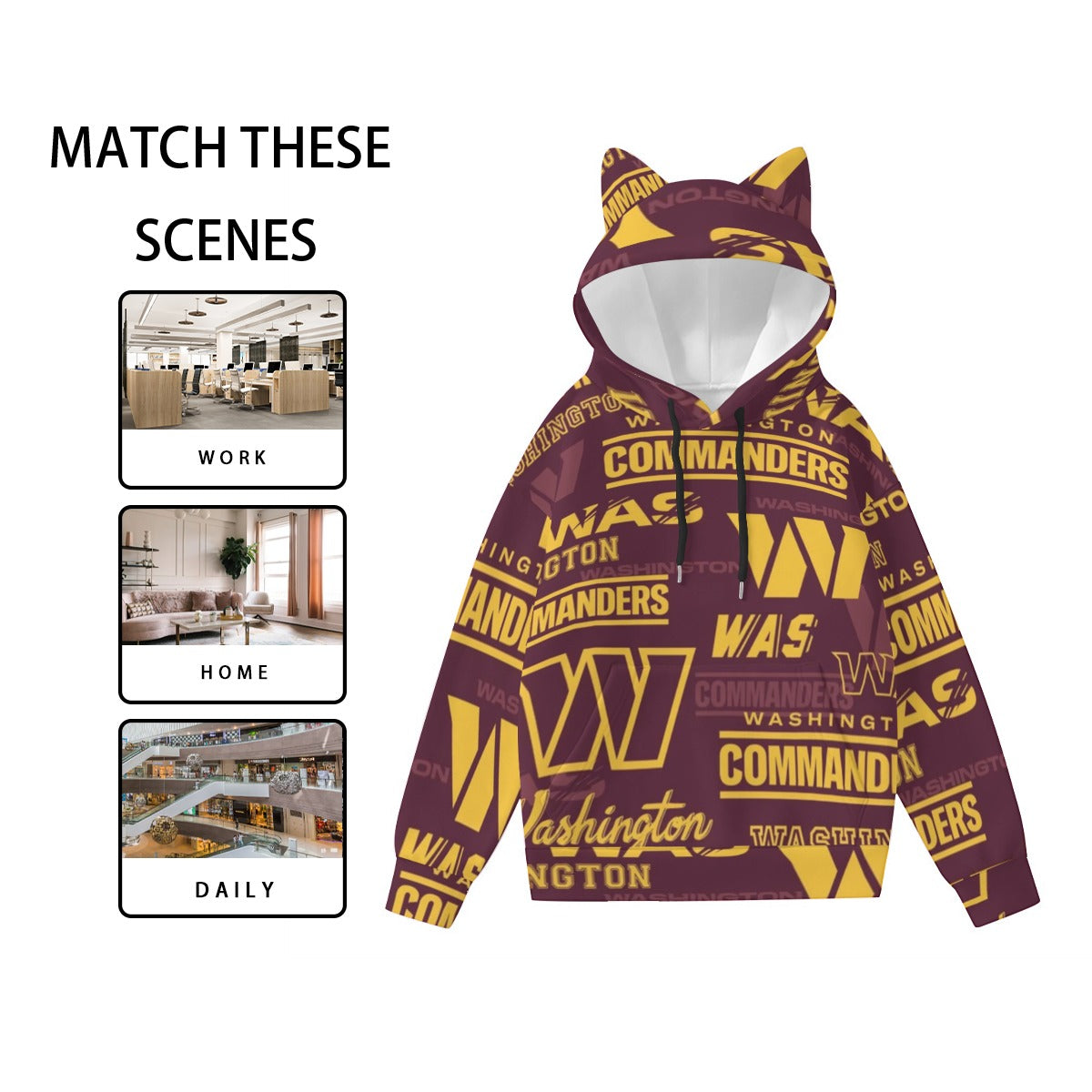Washington Commanders Women’s Hoodie With Decorative Ears