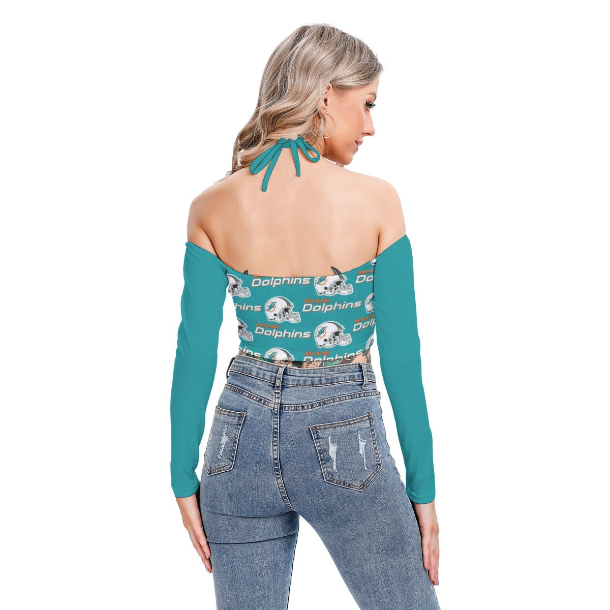 Miami Football Game Day All-Over Print Women's Halter Lace-up Top
