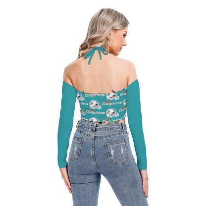 Miami Football Game Day All-Over Print Women's Halter Lace-up Top