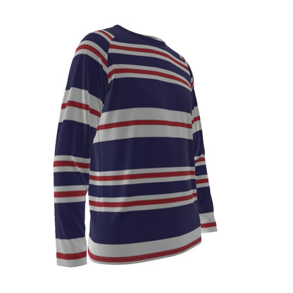 Navy Blue Red and White Striped Long Sleeve Shirt – Nautical Retro Style