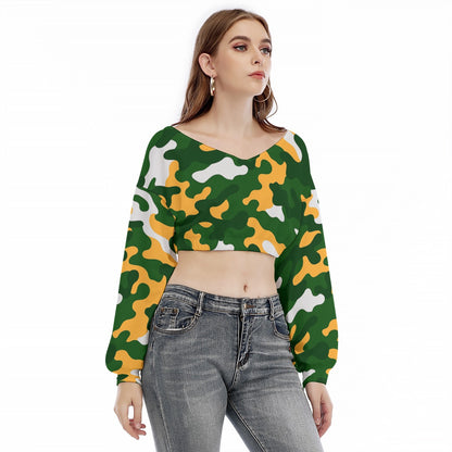 Green Bay Football Game Day All-Over Print Women's V-neck Long Sleeve Cropped Sweatshirt