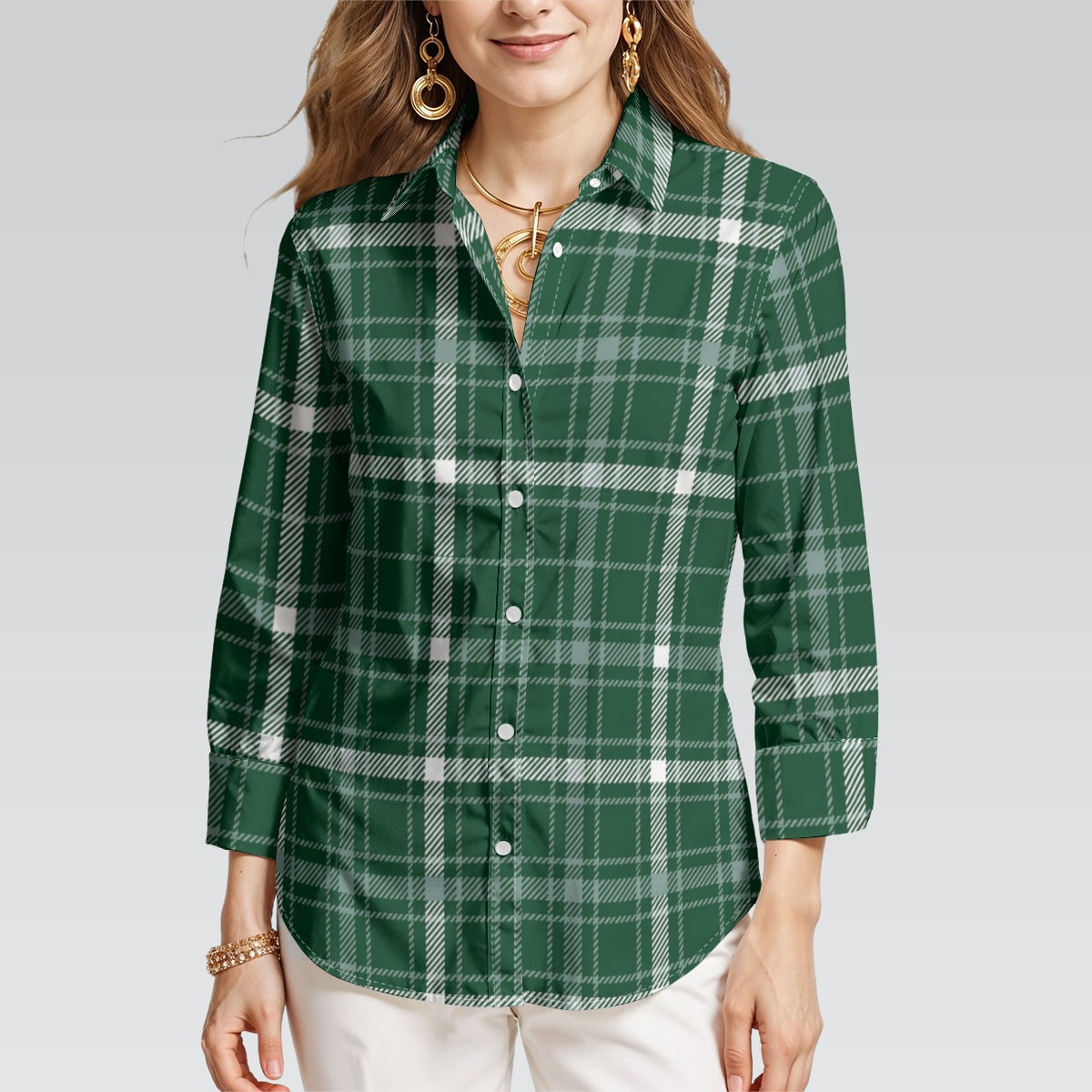 Michigan State Tartan Plaid Spartans Women's 3/4 Sleeve Shirt