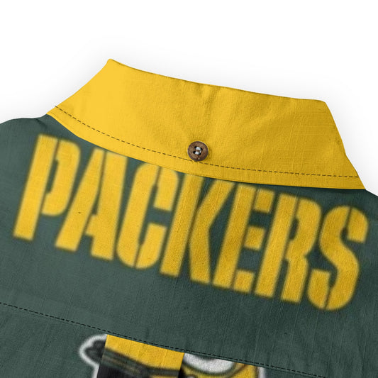 Green Bay Football Game Day All-Over Print Men's Casual Lapel Long Sleeve Shirt|125GSM Cotton