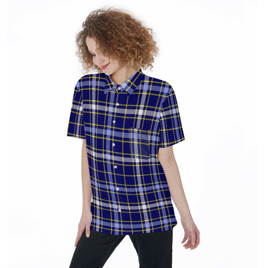 Michigan Tartan Plaid Wolverines Women's Short Sleeve Shirt With Pocket
